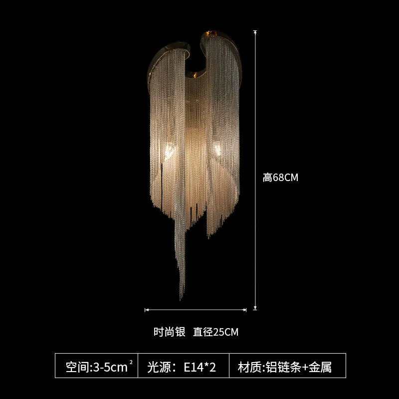 Postmodern wall light with decorative metal tassels