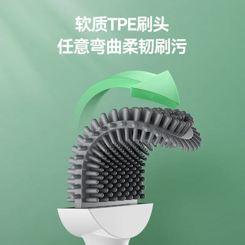 Silicone toilet brush with hanging holder and long handle - vue 5 sur 8