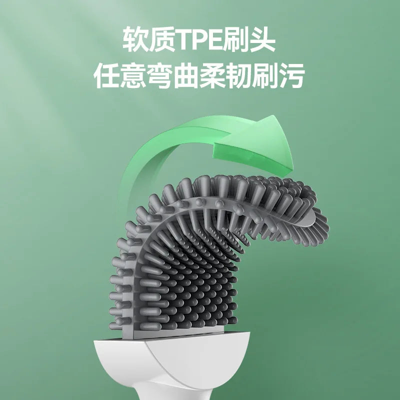 Silicone toilet brush with hanging holder and long handle - vue 4 sur 8