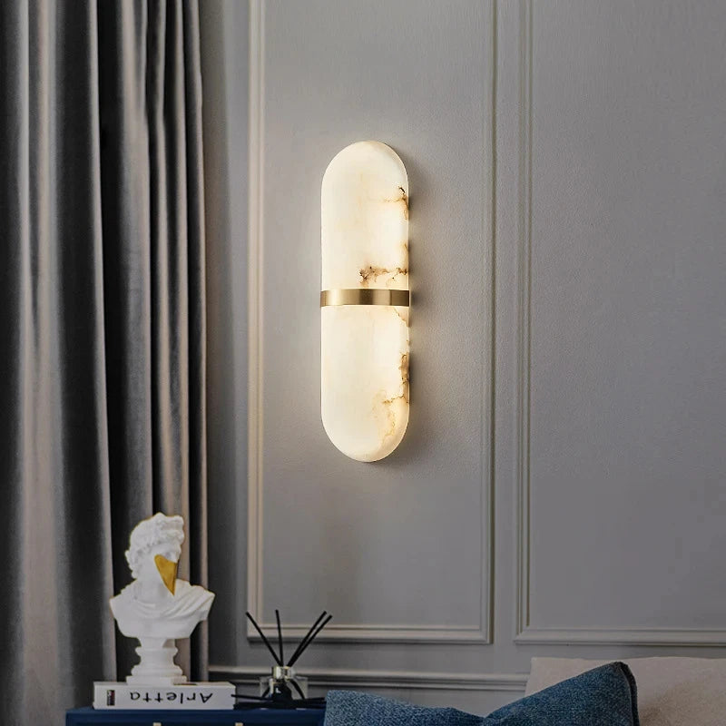 Semi-cylinder LED wall light 18W marble effect bedside lamp for living room, dining room, bathroom, hallway and doorway - wall sconce - vue 3 sur 8