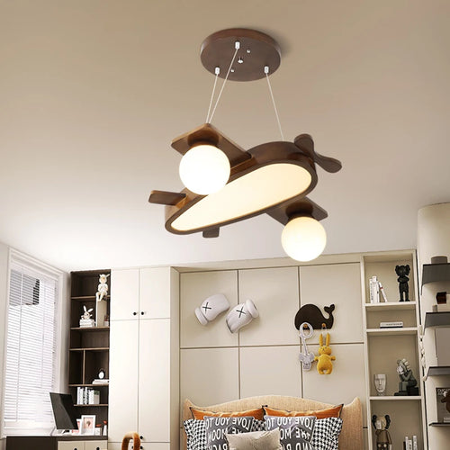 Solid wood airplane pendant light for children - vue 3 sur 8