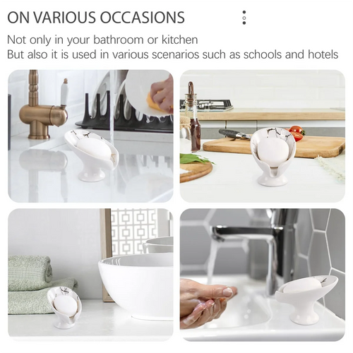 Soap Dish, Ceramic Soap Holder Self Draining Marble Look Leaf-Shape Soap Dishes for Bathroom,White - vue 4 sur 6