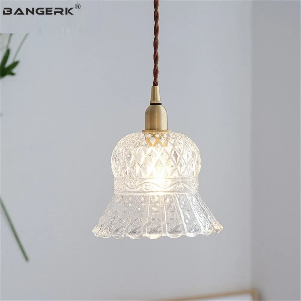 Vintage glass and brass chandelier for interior decoration