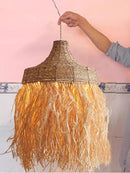 Handwoven rattan pendant light in natural wabi sabi style
