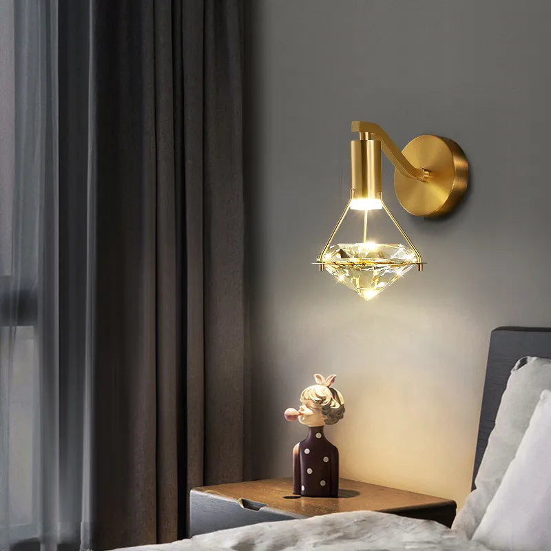 Minimalist luxury copper LED wall light 5W warm for bedroom or bedside - vue 3 sur 8