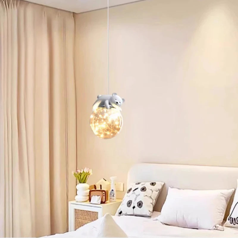 Modern cute bear and bunny chandelier for children - vue 3 sur 8