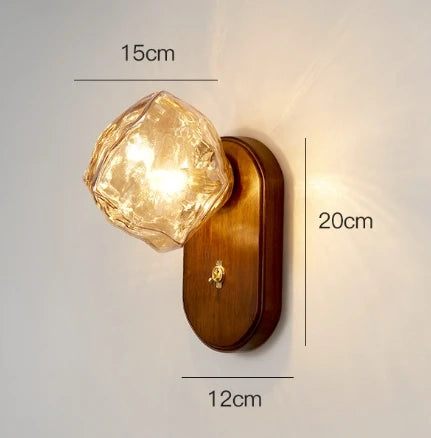 Minimalist Japanese wooden wall light with ice cube design