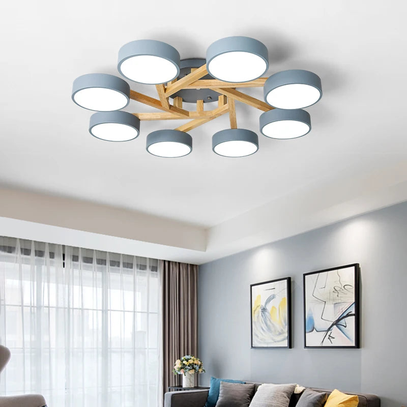 Modern nordic style solid wood LED chandelier