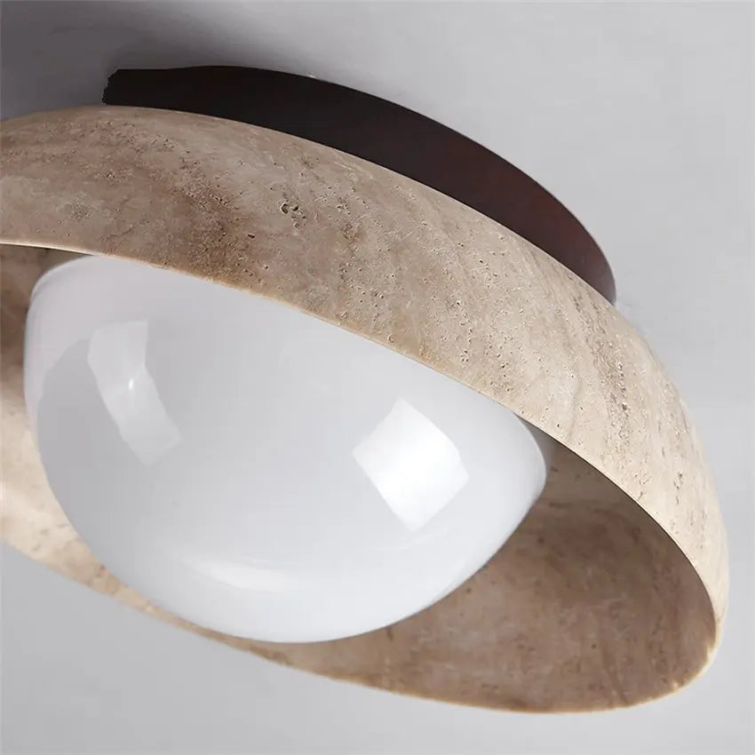 Nordic natural yellow travertine round ceiling lights - vue 3 sur 7