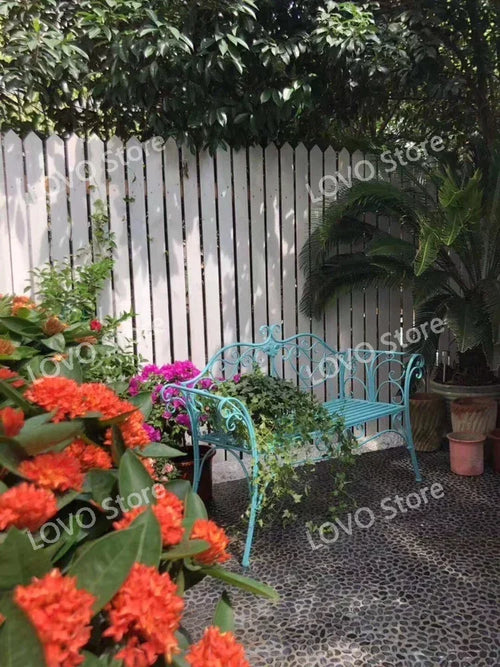 wrought iron garden bench outdoor table and chairs - vue 4 sur 14