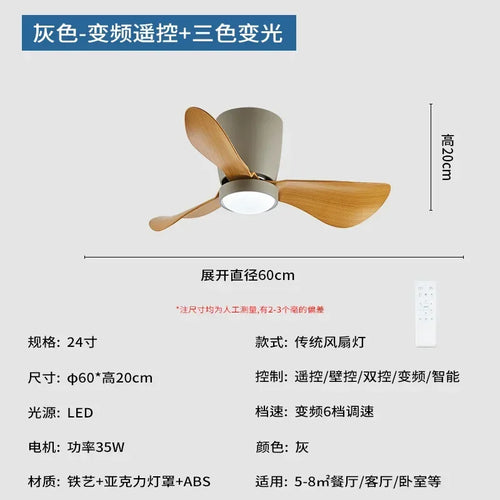 Simple nordic frequency conversion ceiling fan light - vue 18 sur 19