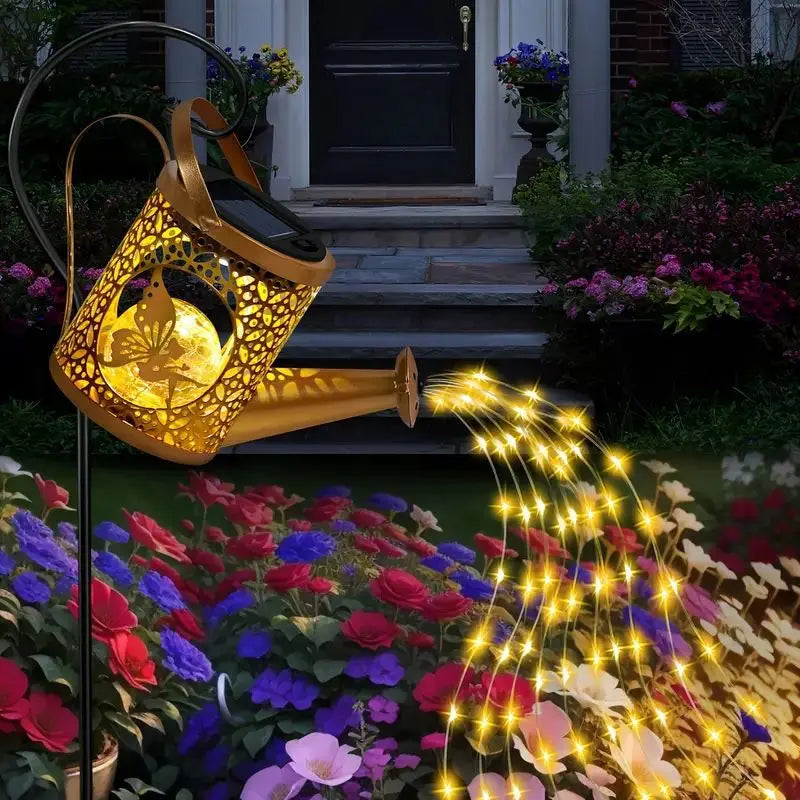 Solar metal watering can for outdoor garden decoration