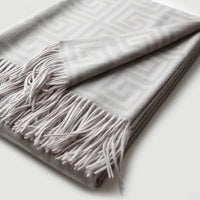Jacquard wool throw with meander pattern, warm Chinese style