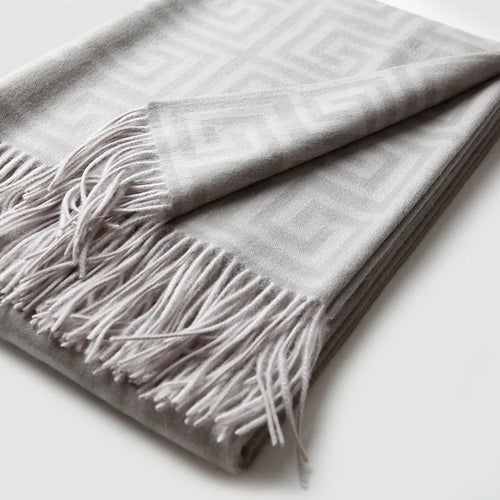 Jacquard wool throw with meander pattern, warm Chinese style