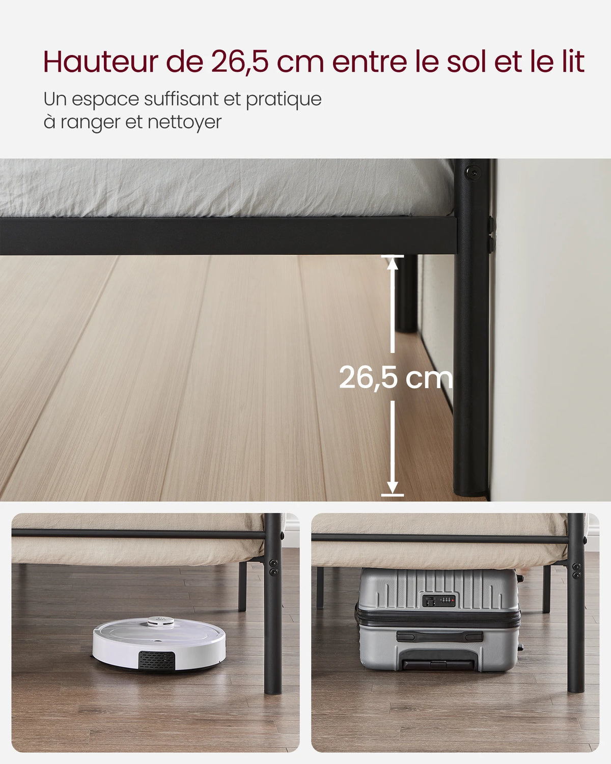VASAGLE Single Bed Frame, Metal Bed Frame, Fits 90 x 190 cm Mattress, Easy Assembly, for Small Spaces, Guest Room - vue 3 sur 7