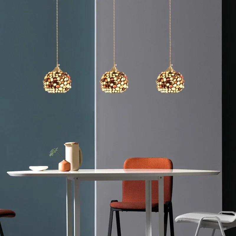 Shell glass pendant light for bohemian nordic decor - vue 3 sur 9