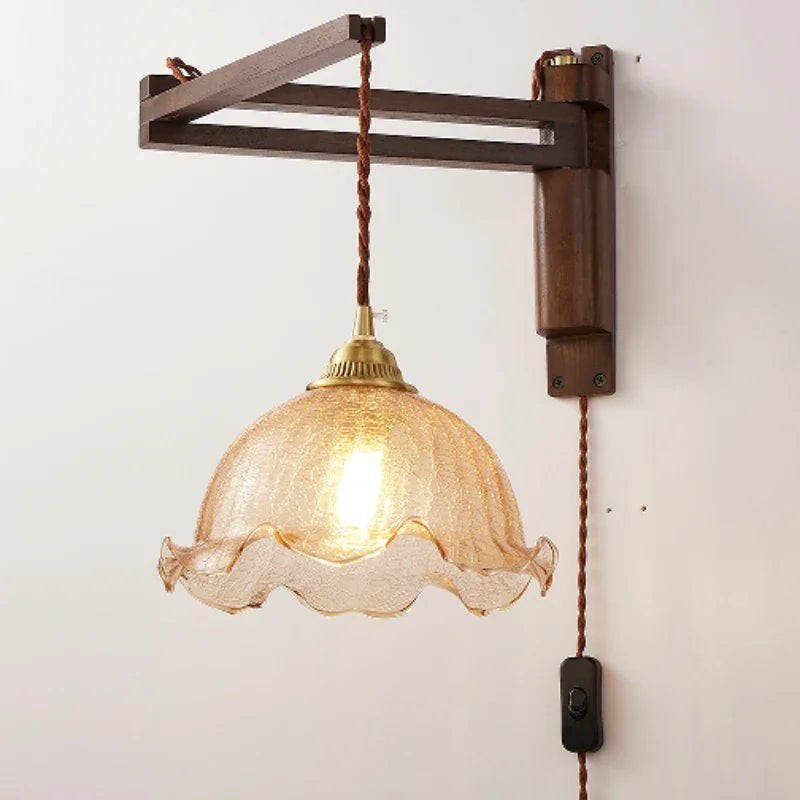Modern walnut wood lamp with decorative LED light