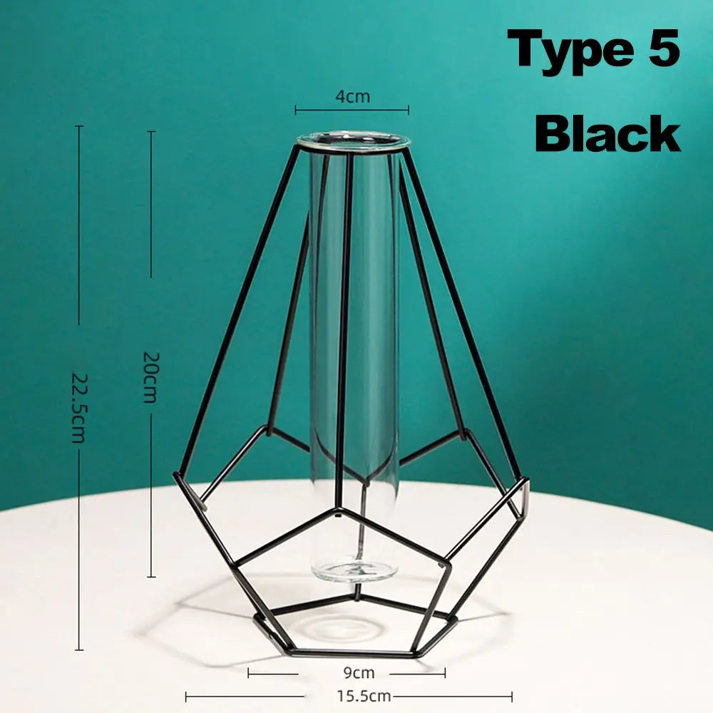 retro iron vase with glass modern nordic decoration