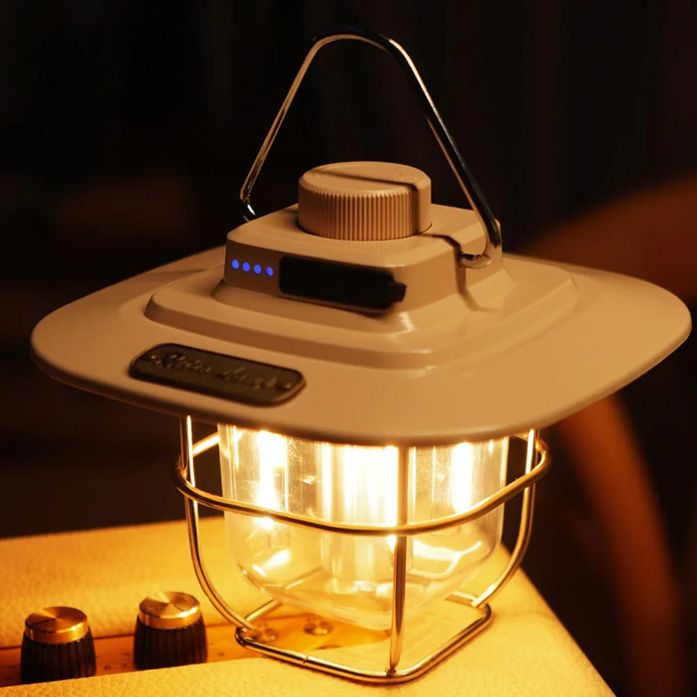 Retro hanging LED camping lamp waterproof with rechargeable battery