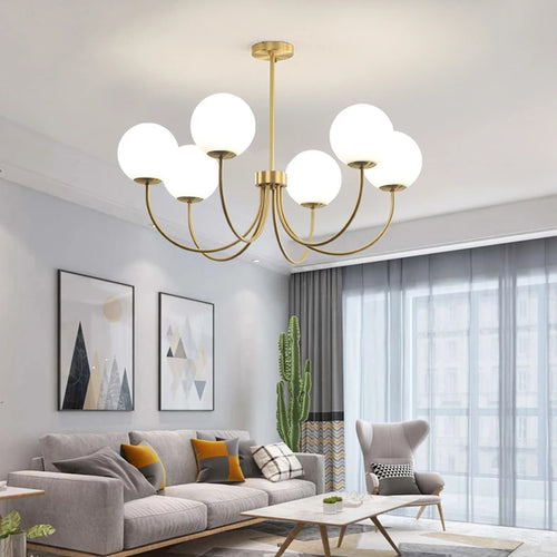 Modern glass chandelier with pendant light and metal frame - vue 4 sur 11