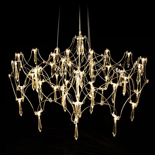 Post-modern crystal light cube LED chandelier in stainless steel - vue 4 sur 13
