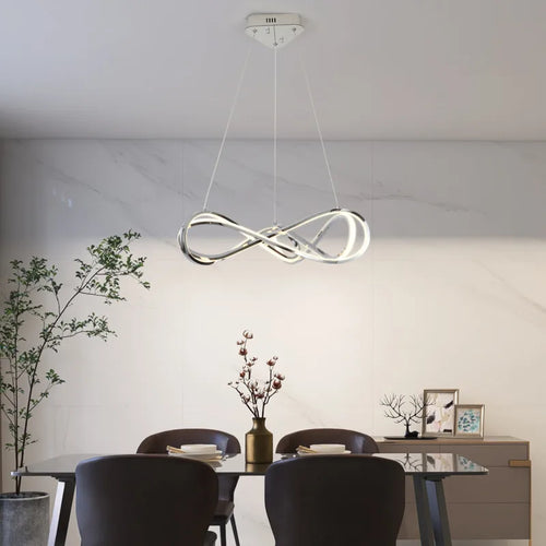 Modern LED chandelier with remote control, elegant curved design - vue 4 sur 12