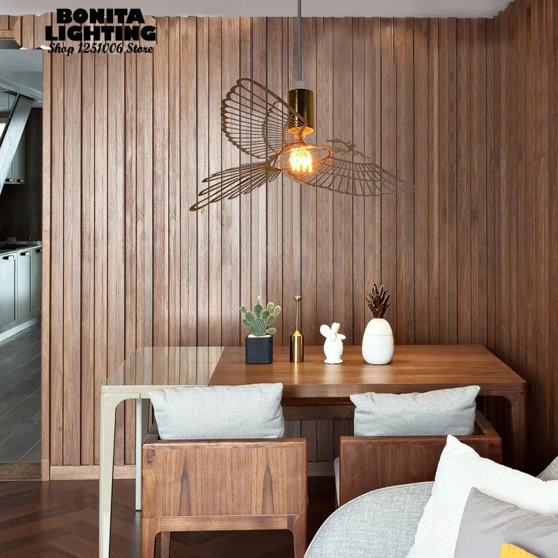 Modern stainless steel pendant light bird peace and love - vue 5 sur 8