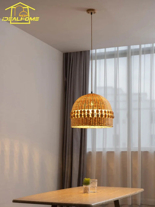 Modern woven bamboo pendant light wabi-sabi zen decorative - vue 5 sur 8