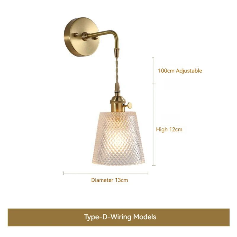 Scandinavian glass and brass LED wall light with battery switch - vue 23 sur 23