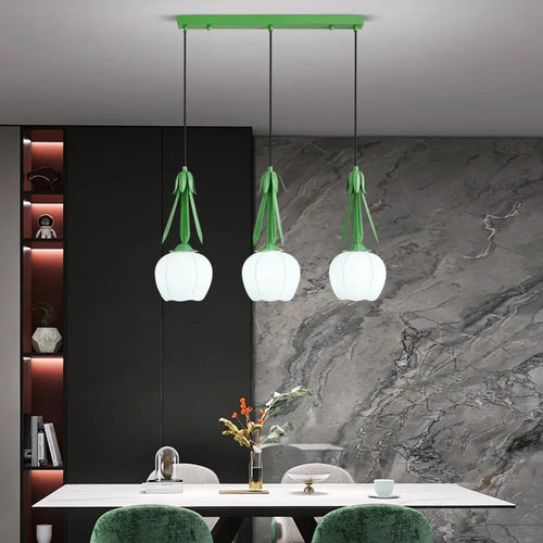 Art deco glass chandelier with hanging floral shade - vue 3 sur 11