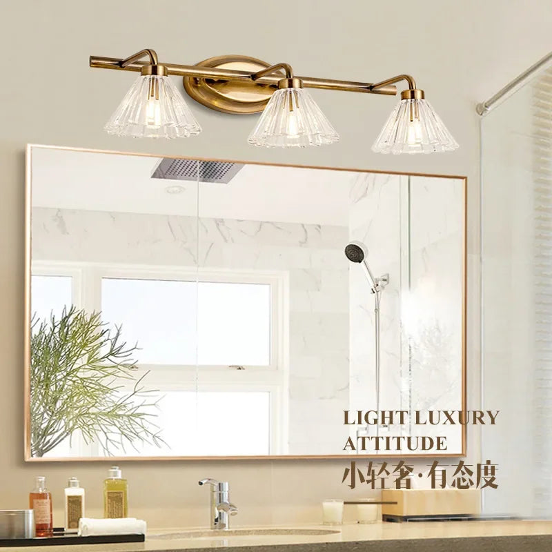 Vintage LED wall light with bronze finish and clear glass shade, bathroom wall lamp, 2 or 4 heads for mirror, indoor lighting