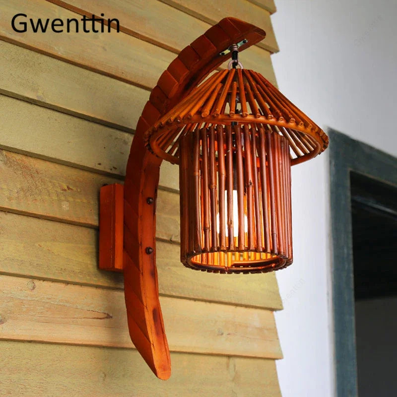 Bamboo wall light for vintage interior decor