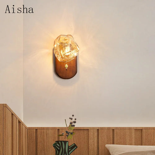 Japanese ice cube design wooden wall light for minimalist decor - vue 3 sur 7