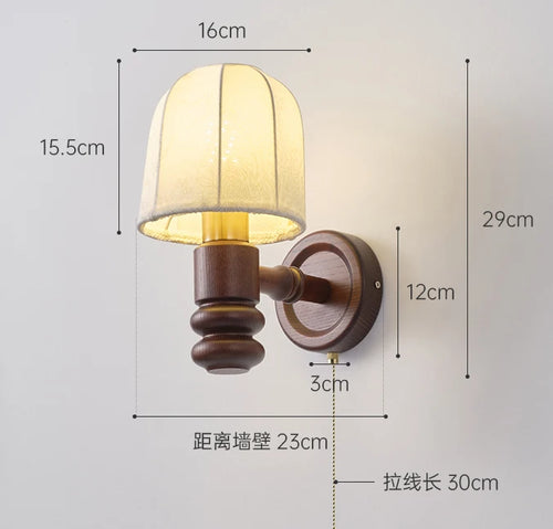 Wooden wall lamp with plug and retro decorative lighting - vue 3 sur 8