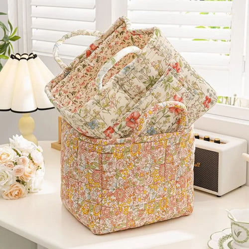 Pastoral style washable fabric storage basket stackable multi-use - vue 5 sur 16