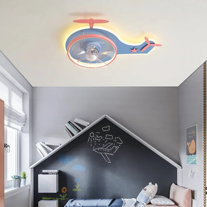 Nordic LED ceiling light with fan adjustable airplane child remote control