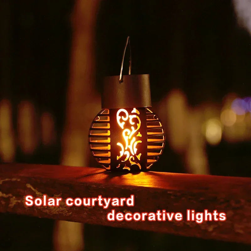 Solar garden lamp with flickering flame waterproof outdoor lantern