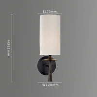 Copper wall light with modern fabric lampshade