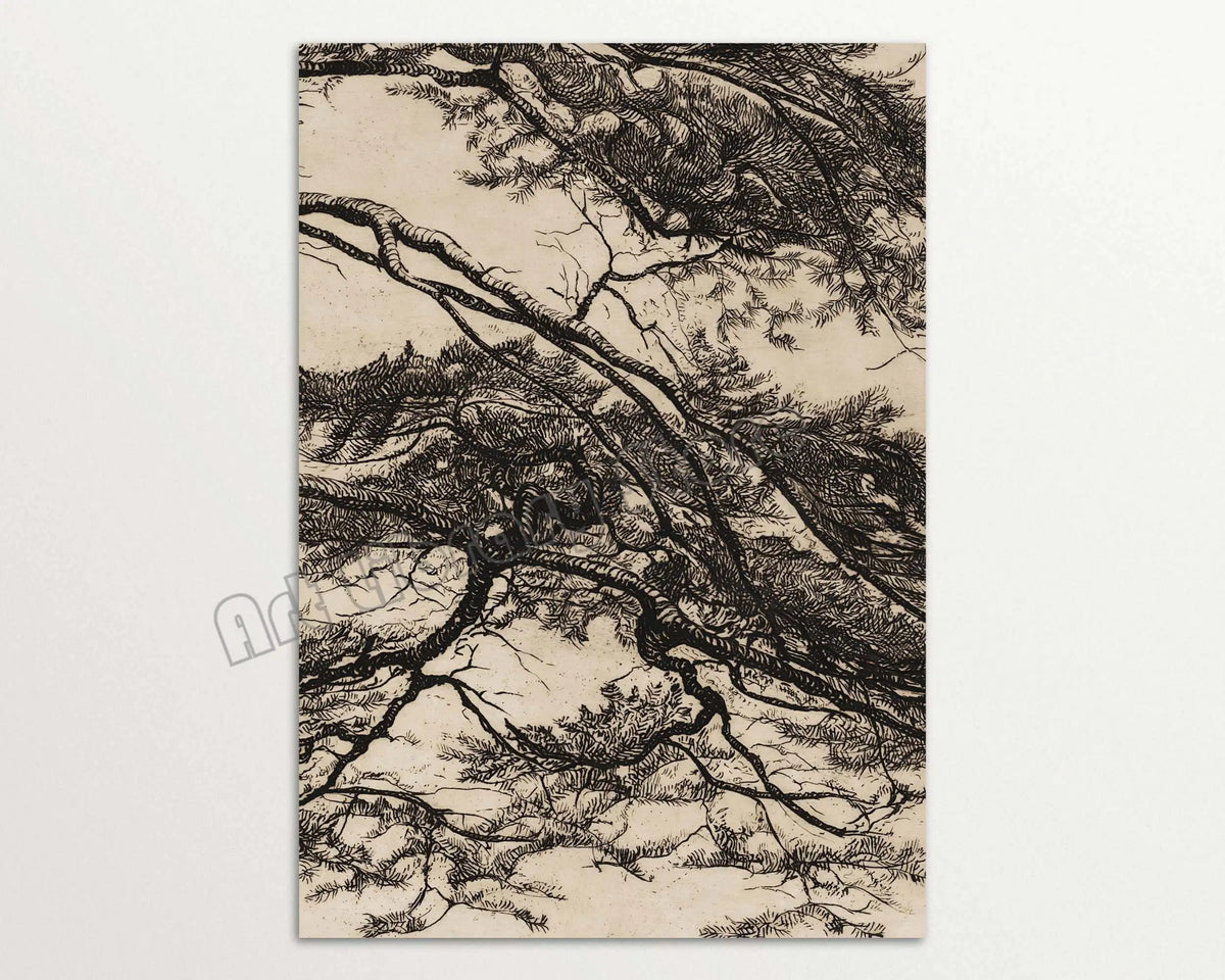 Vintage pine branch triptych wall art interior decoration