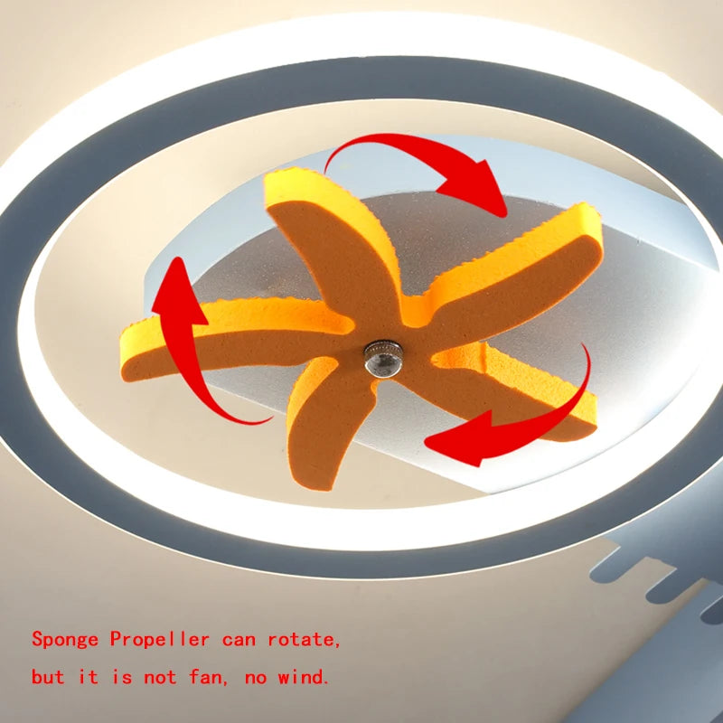 Cartoon airplane LED chandelier with remote control for children - vue 6 sur 8