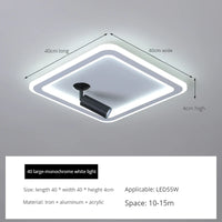 Modern round and square LED ceiling light with surface-mounted spotlight