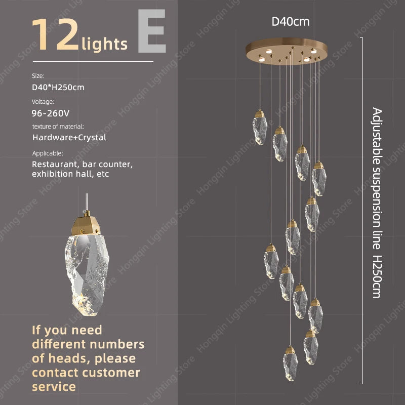 lustre moderne haut en cristal pour éclairage raffiné