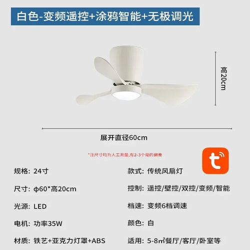 Simple nordic frequency conversion ceiling fan light - vue 11 sur 19