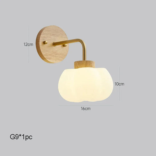 Solid wood pumpkin wall light with pull switch - vue 10 sur 9