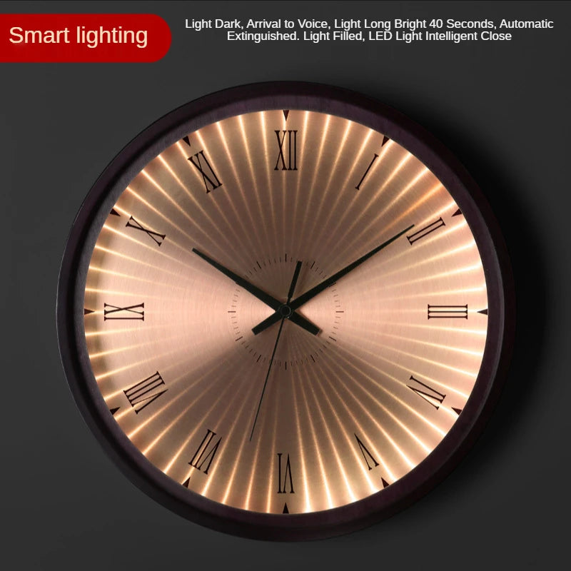 modern design wall clock in golden wood silent and creative - vue 13 sur 19