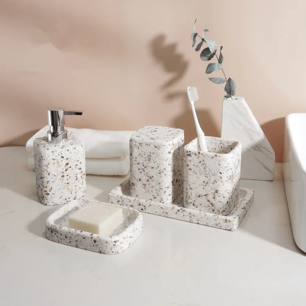 natural stone soap dispenser for decorative bathroom - vue 3 sur 14
