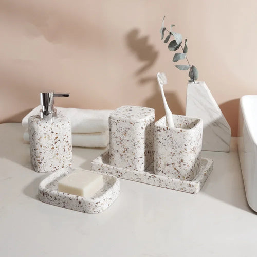 natural stone soap dispenser for decorative bathroom - vue 3 sur 14