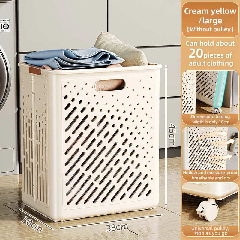 Foldable laundry basket with wheels large capacity multifunctional