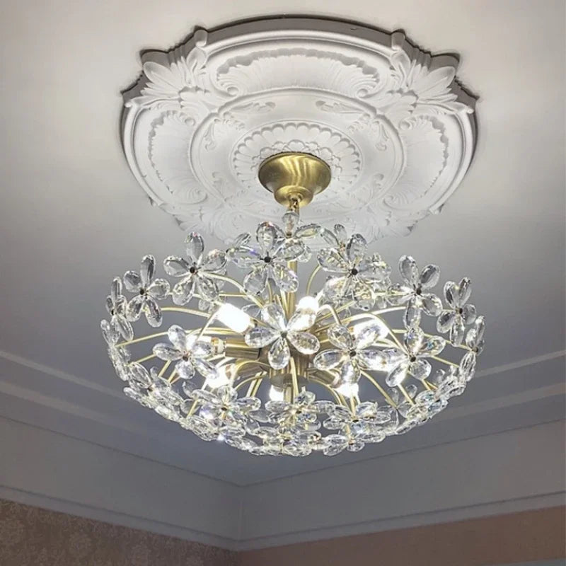 Retro crystal flower LED ceiling chandelier luxury decor