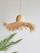 Vintage Japanese handmade woven straw hat pendant light